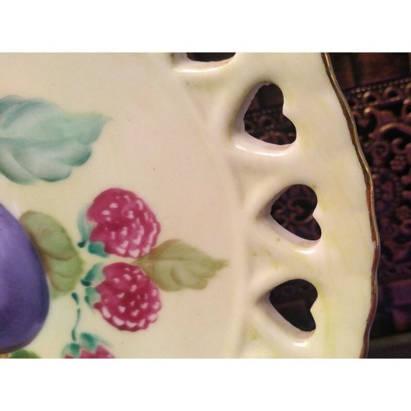 China Reticulated Heart Shape Wall Hanger Plate Y. Funibashi Hand Painted - Picture 4 of 5